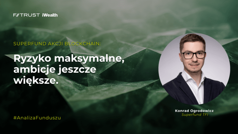 Okładka wpisu zawierającego webinar na temat funduszu Superfund Akcji Blockchain. Grafika dekoracyjna.