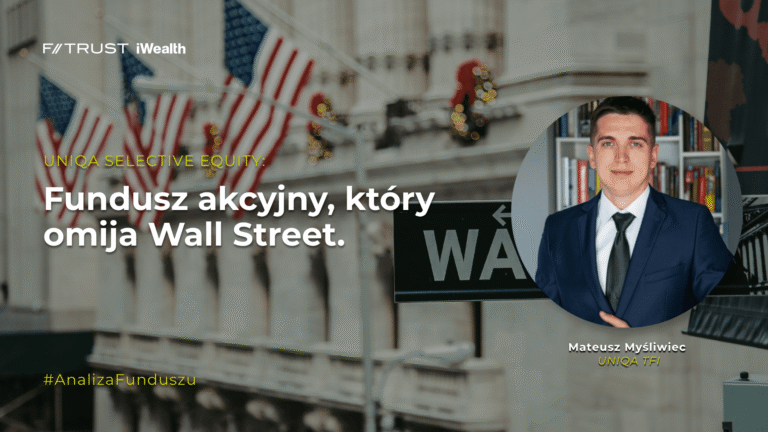 Okładka wpisu zawierającego webinar na temat funduszu UNIQA Selective Equity. Grafika dekoracyjna.